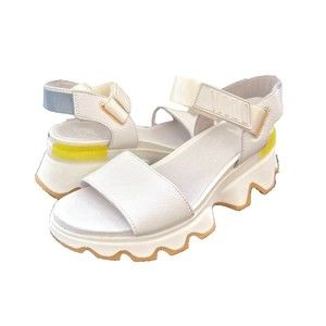 Sorel Women's Kinetic Sandal in Dove White Yellow Size 9 Chunky Platform Leather